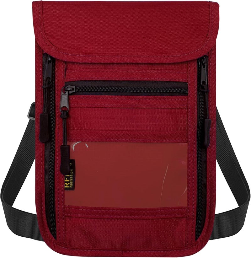 Sundee Travel Neck Wallet with Double Zippers, RFID Blocking Passport Holder with Adjustable Neck Strap for Men and Women to Keep Cash, Credit Cards and Travel Documents Safe - Red - Image 1